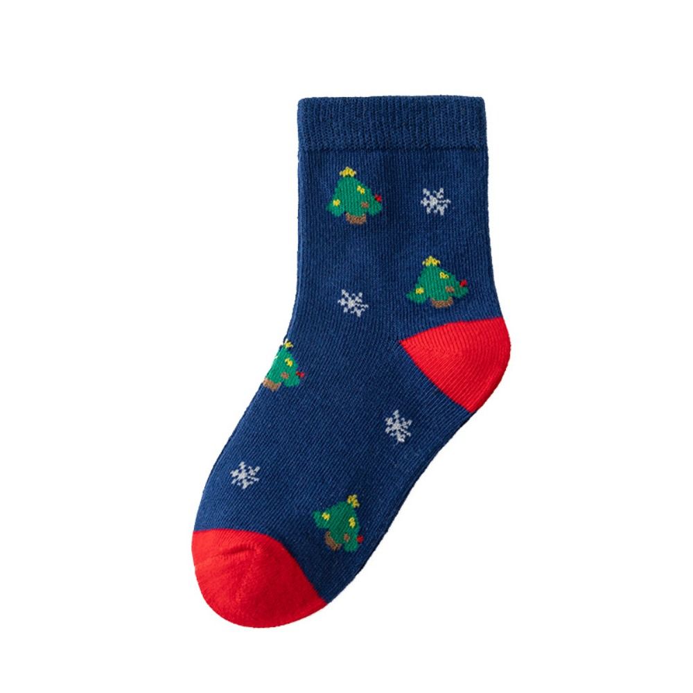 Calcetines navideños de algodón para niños, medias de dibujos animados de Papá Noel, muñeco de nieve, alce, estilo coreano, tubo medio, 5 pares