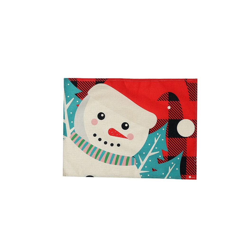 Mantel Individual navideño de muñeco de nieve y Papá Noel, tapete de mesa de lino resistente al calor, ciervo a cuadros rojo y negro decorativo