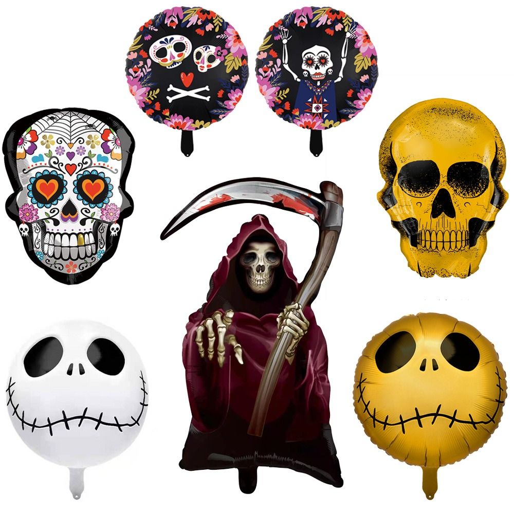 Globos de calavera con temática de Halloween, globos de la muerte con autosellado de fantasma, película de aluminio inflable